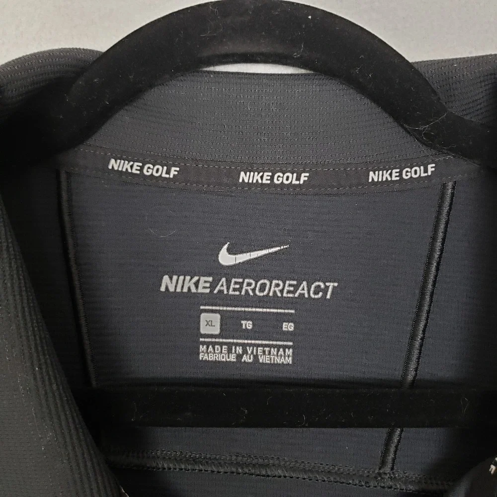 Nike Golf Aeroreact Polo Shirt Black Micro Stripe Activewear Sleeve Logo Size XL